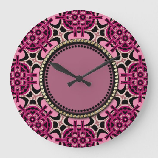 Twin Lights Hot Pink Geometric Art Wall Clock Große Wanduhr (Vorderseite)