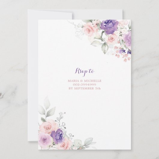 Twin Lilac und Blush Pink Quinceñera Prinzessinnen Einladung (Rückseite)