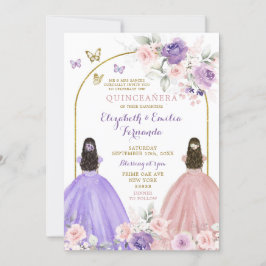 Twin Lilac und Blush Pink Quinceñera Prinzessinnen Einladung