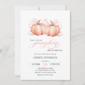 TWIN Little Pumpkins Pink Bow Baby Shower Einladung (Vorderseite)