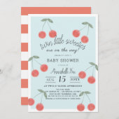 Twin Little Sweeties Cherries Blue Baby Dusche Einladung (Vorne/Hinten)