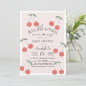 Twin Little Sweeties Cherries Pink Baby Dusche Einladung (Stehend Vorderseite)