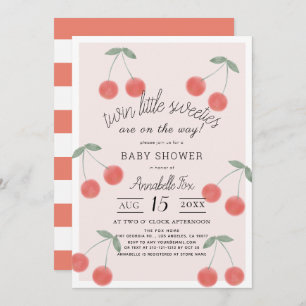 Twin Little Sweeties Cherries Pink Baby Dusche Einladung