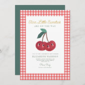 Twin Little Sweeties Cherry Berry Baby Shower Einladung (Vorne/Hinten)