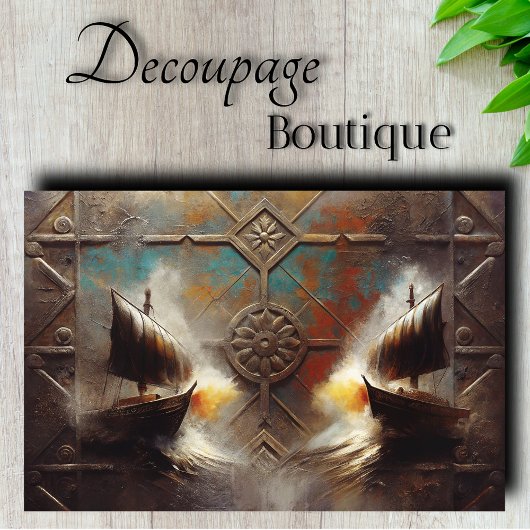 Twin Longships Metalwork Decoupage Seidenpapier