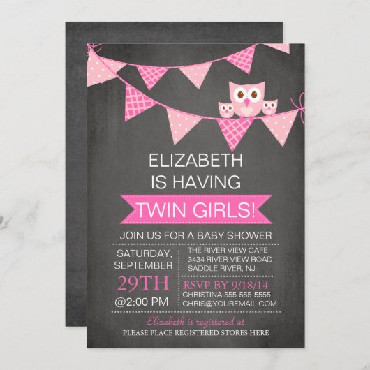 TWIN MÄDCHEN Kinderdusche Einladung (Vorne/Hinten)