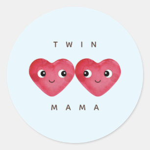 Twin Mama mit Blue Watercolor Baby Hearts Runder Aufkleber