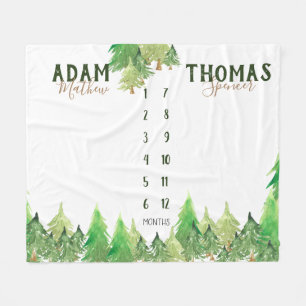 Twin Milestone Woodland Baby Growth Tracker no-bg Fleecedecke