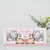 Twin Monkeys & Ice Cream Einladung (Stehend Vorderseite)