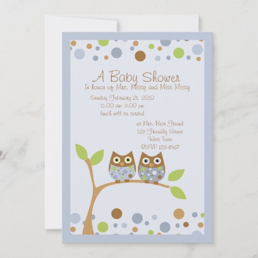 Twin Owl Baby Dusche Einladung (Vorderseite)