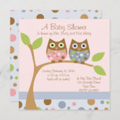 Twin Owl Baby Dusche Einladung (Vorne/Hinten)