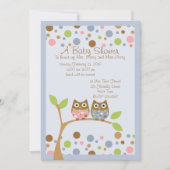 Twin Owl Baby Dusche Einladung (Vorderseite)