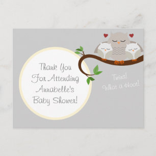 Twin Owls Baby Dusche Danke Postcard Postkarte