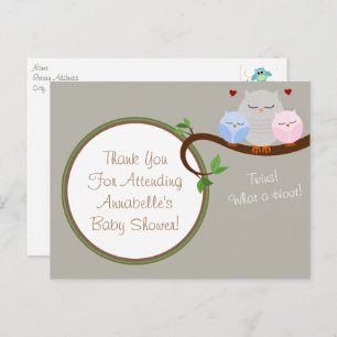 Twin Owls Boy & Girl Danke Postcard Postkarte