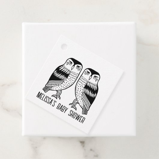 Twin Owls Niedlich Simple Kraft CUSTOM BABY SHOWER Geschenkanhänger (Beispiel)