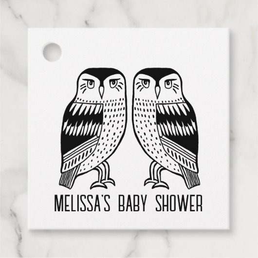 Twin Owls Niedlich Simple Kraft CUSTOM BABY SHOWER Geschenkanhänger (Vorderseite)