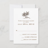 Twin Palm Trees Brown Tropical Beach Hochzeit RSVP Karte (Vorderseite)