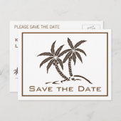 Twin Palm Trees Brown Tropical Save the Date Ankündigungspostkarte (Vorne/Hinten)