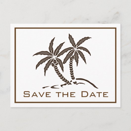 Twin Palm Trees Brown Tropical Save the Date Ankündigungspostkarte (Vorderseite)