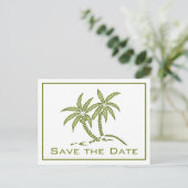 Twin Palm Trees Green Tropical Save the Date Ankündigungspostkarte (Stehend Vorderseite)