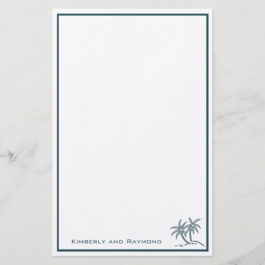 Twin Palm Trees Tropical Blue Personalisiert Briefpapier (Vorderseite)