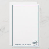 Twin Palm Trees Tropical Blue Personalisiert Briefpapier (Vorne/Hinten)
