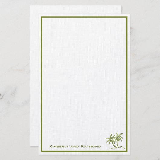 Twin Palm Trees Tropical Green Personalisiert Briefpapier (Vorne/Hinten)