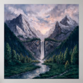 Twin Peak Falls - Serene Painterly Landscape Style Poster (Vorne)