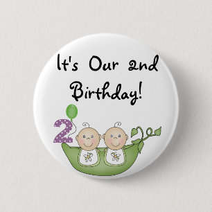 Twin Peas in einem Pod 2. Geburtstag T - Shirt und Button