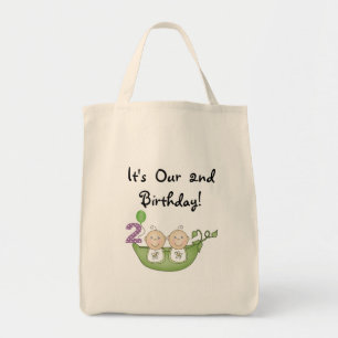 Twin Peas in einem Pod 2. Geburtstag T - Shirt und Tragetasche