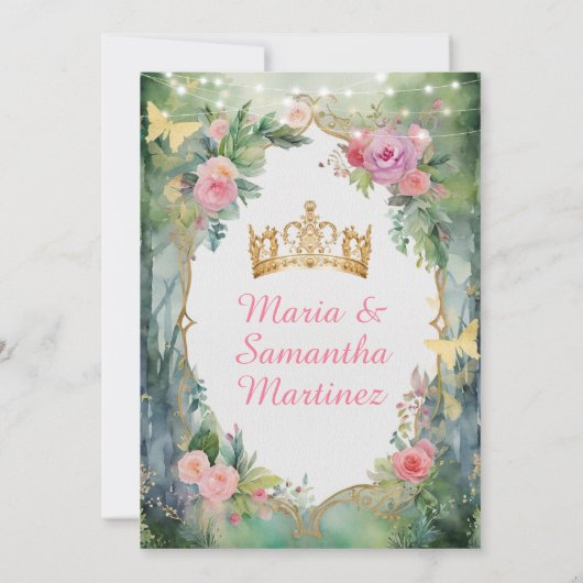 Twin Pink Blue Dress Floral Prinzessin Mis Quince Einladung (Rückseite)