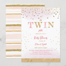 Twin Pink Gold Glitzer Simple Baby Girl Dusche Einladung
