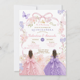 Twin Pink Purple  Quinceañera Invitation Einladung