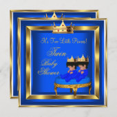 Twin Prince Baby Dusche Royal Blue Gold Boy Crown Einladung (Vorne/Hinten)