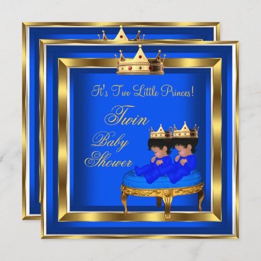 Twin Prince Baby Dusche Royal Blue Gold Boy Crown Einladung (Vorne/Hinten)