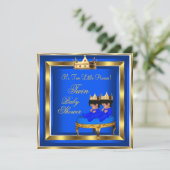 Twin Prince Baby Dusche Royal Blue Gold Boy Crown Einladung (Stehend Vorderseite)
