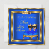 Twin Prince Baby Dusche Royal Blue Gold Boy Crown Einladung (Vorderseite)