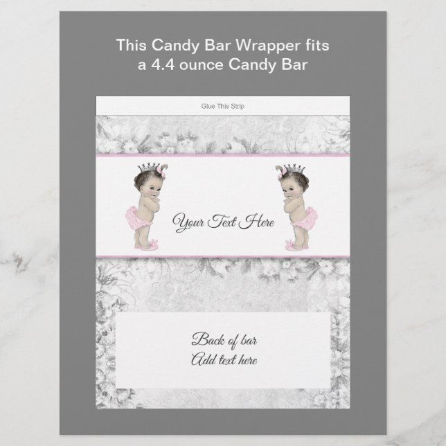 Twin Princess Baby Shower Candy Bar Wrapper (Vorderseite)