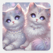Twin Princess Cats Quadratischer Aufkleber (Vorderseite)