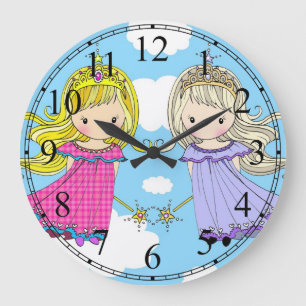 Twin Princesses Little Girls Clock Große Wanduhr
