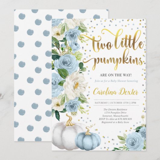 Twin Pumpkin Baby Shower Einladung Twin Boys Fall (Vorne/Hinten)