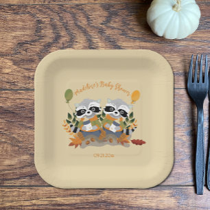 Twin Raccoons Fall Baby Dusche Square Paper Teller