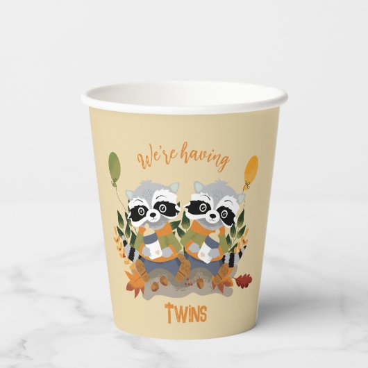 Twin Raccoons Woodland Babydusche Papiertassen Pappbecher (Rückseite)