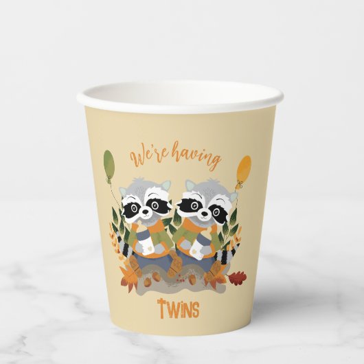 Twin Raccoons Woodland Babydusche Papiertassen Pappbecher (Vorderseite)