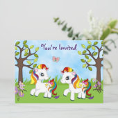 Twin Rainbow Ponies Pferde Einladung zum Geburtsta (Stehend Vorderseite)