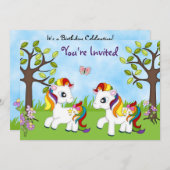 Twin Rainbow Ponies Pferde Einladung zum Geburtsta (Vorne/Hinten)