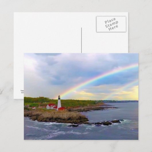 Twin Rainbows und Lighthouse Postkarte (Vorne/Hinten)