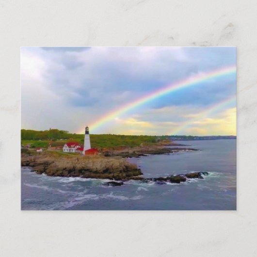 Twin Rainbows und Lighthouse Postkarte (Vorderseite)