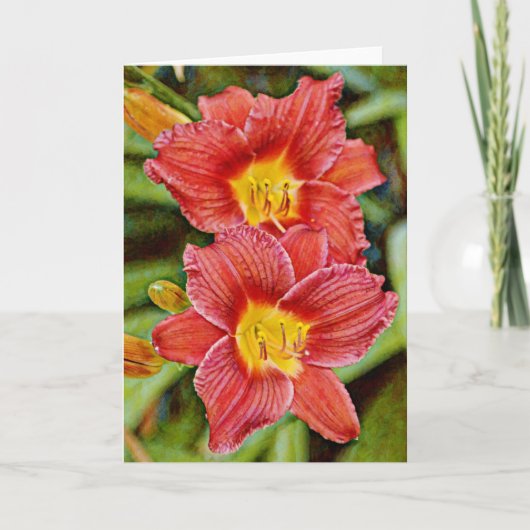 Twin Red Lilie Blume Art Note Card Karte (Vorderseite)
