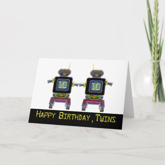 Twin Robot Geburtstag 10 Jahre alt Karte (Vorderseite)